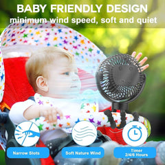 Portable USB Clip-On Stroller Fan - 3-Speed Rechargeable with Flexible Tripod