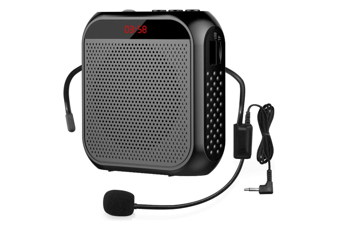 Black Voice Amplifier with Wired Mic - Rechargeable Portable PA Speaker