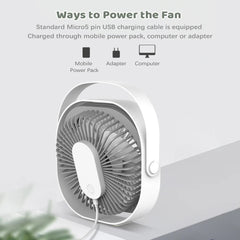 360? Rotatable USB Desktop Fan - Rechargeable 4000mAh Battery
