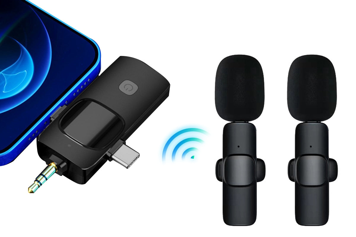2-Piece Wireless Lavalier Mic Set - iPhone iPad Android Camera Style 2