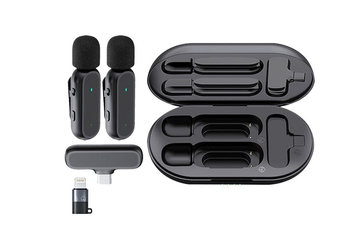 2Pcs Wireless Lavalier Mics with Charging Case - iPhone Android iPad