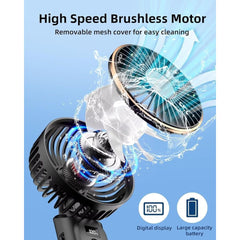 TUNISE 4000mAh Foldable Handheld Fan - 6-Speed Adjustable with Display