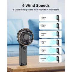 TUNISE 4000mAh Foldable Handheld Fan - 6-Speed Adjustable with Display