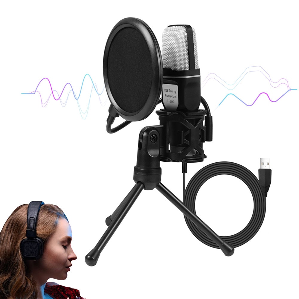 RGB USB Condenser Gaming Microphone with Tripod Stand