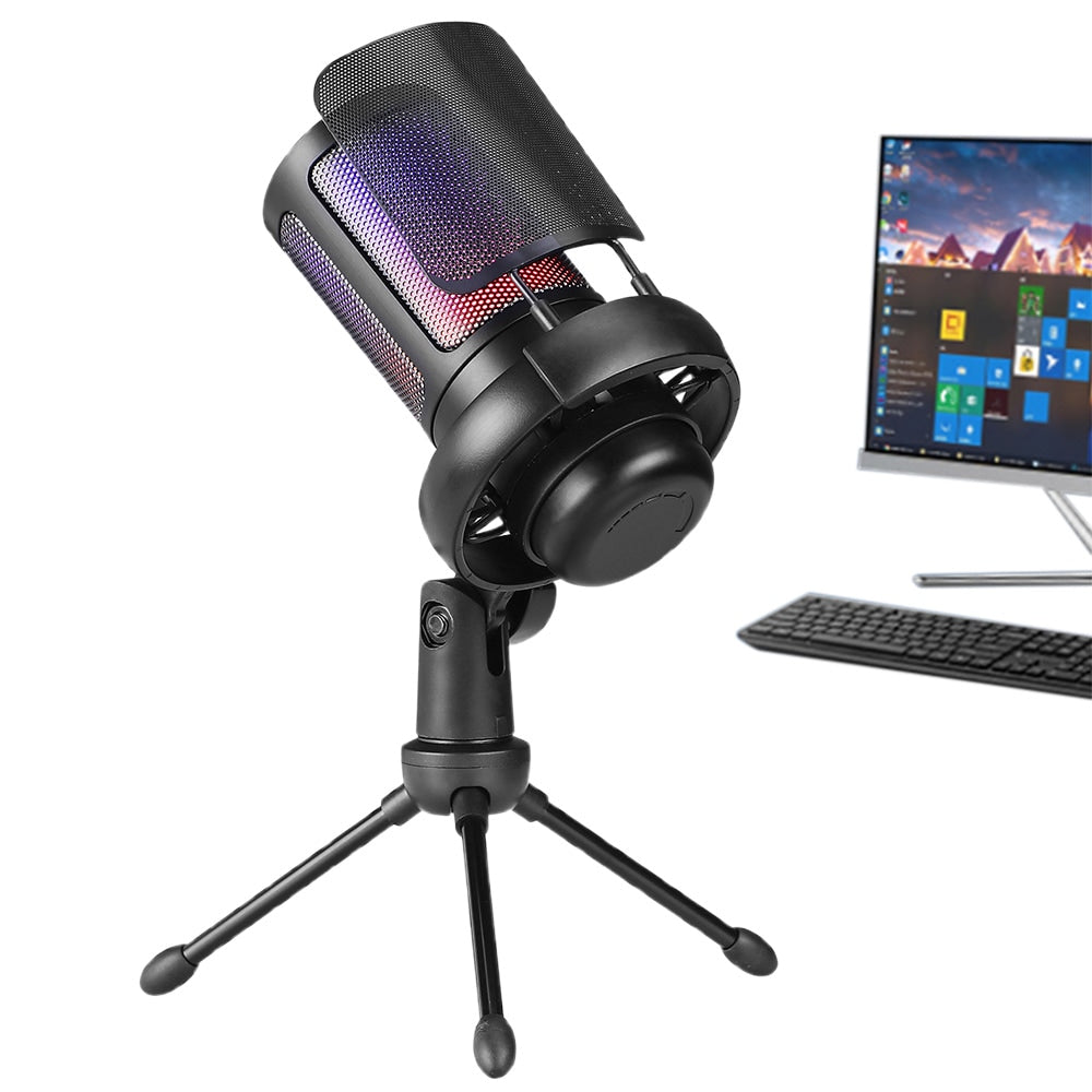 USB Condenser Gaming Microphone with RGB and Tripod Stand