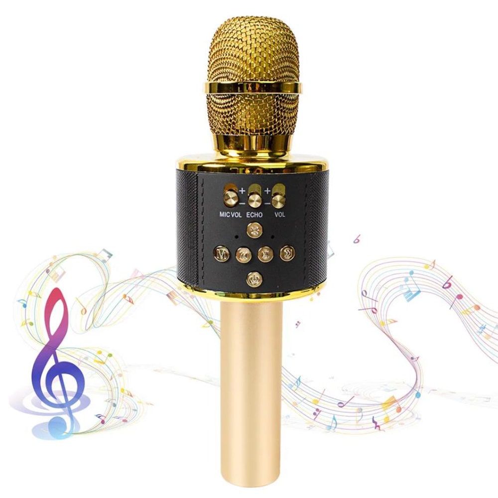 Bluetooth Karaoke Mic Speaker with USB Player - Gold