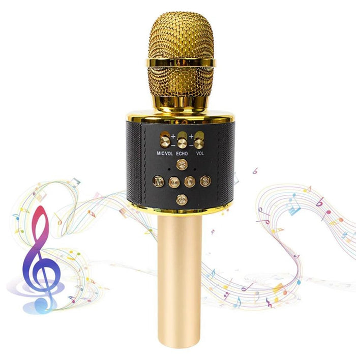 Bluetooth Karaoke Mic Speaker with USB Player - Gold