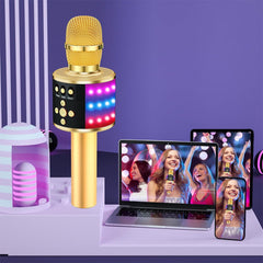 Bluetooth Karaoke Mic Speaker with USB Player - Gold