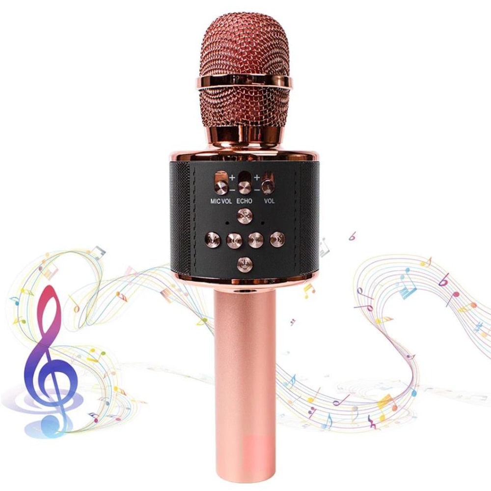 Bluetooth Karaoke Microphone Speaker - Wireless USB Mic Rose Gold