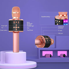 Bluetooth Karaoke Microphone Speaker - Wireless USB Mic Rose Gold