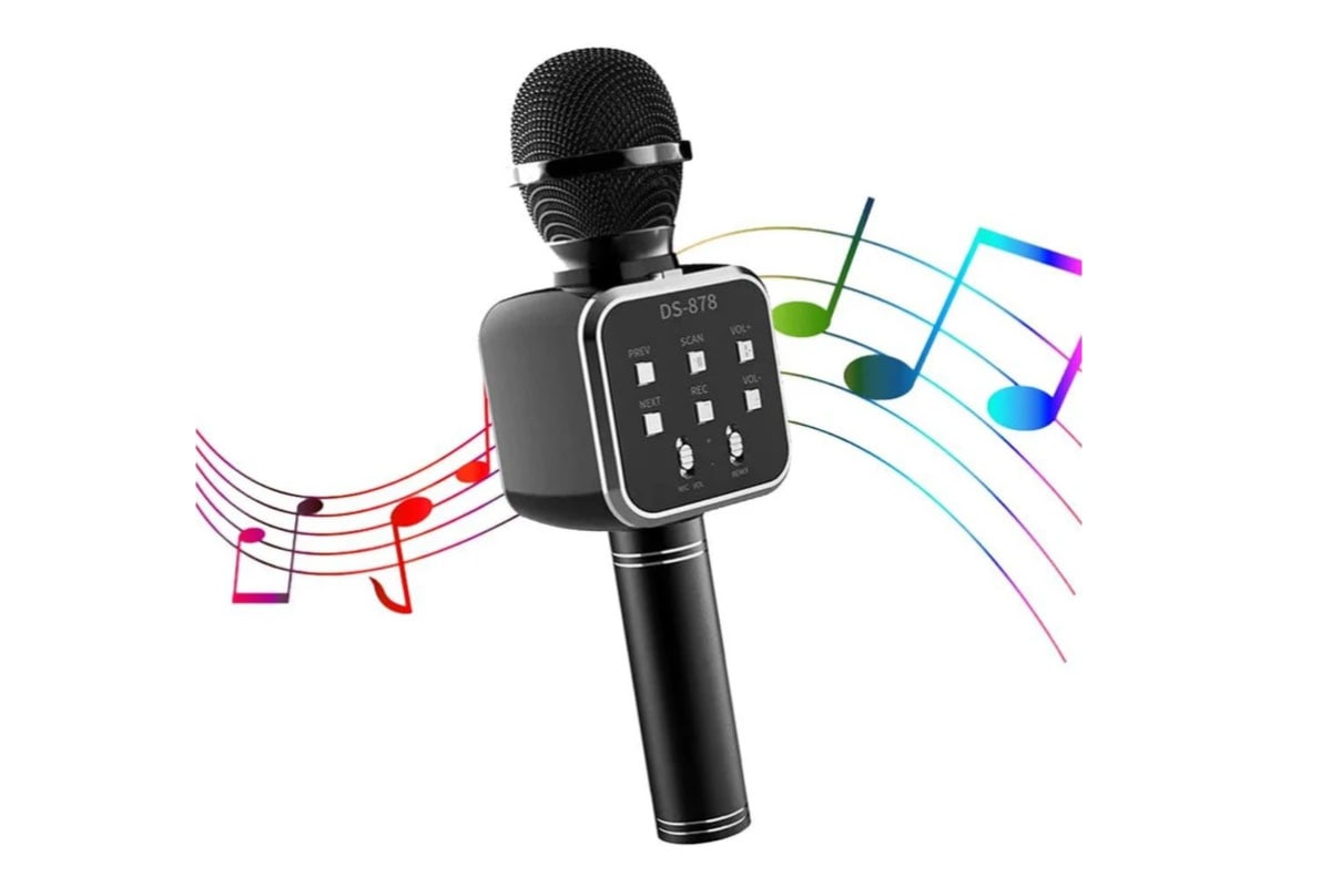 Bluetooth Karaoke Microphone - Built-in Speaker Wireless Mic Black