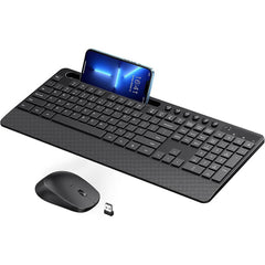 Wireless Keyboard and Mouse Combo with Palm Rest and Phone Holder