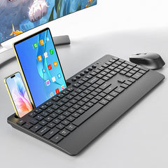 Wireless Keyboard and Mouse Combo with Palm Rest and Phone Holder
