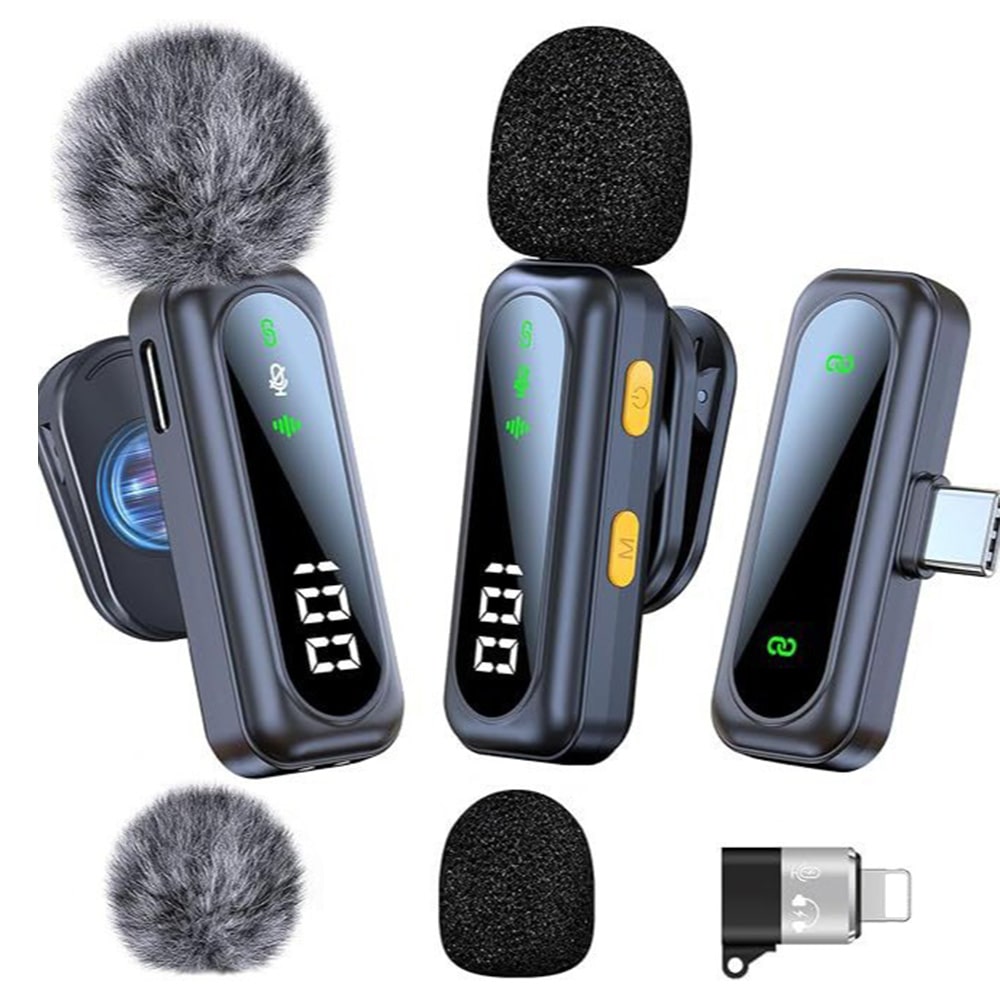 LED Display Wireless Lavalier Microphone - For Android Apple Phones