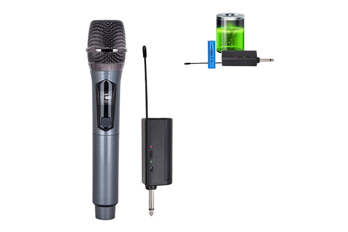 Gray Wireless Handheld UHF Microphone System for Karaoke