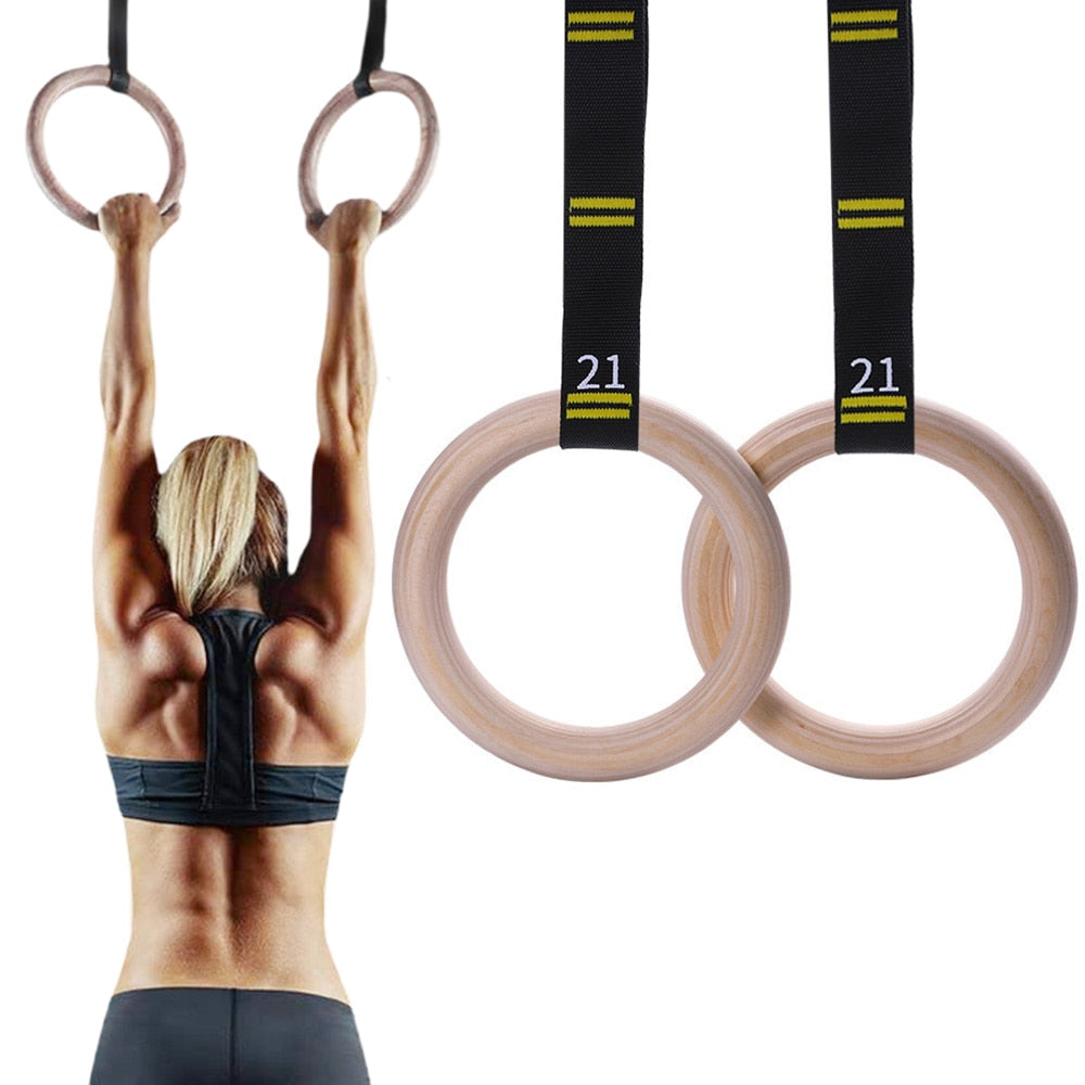 Adjustable Wooden Gymnastic Rings Set for Home Fitness Training